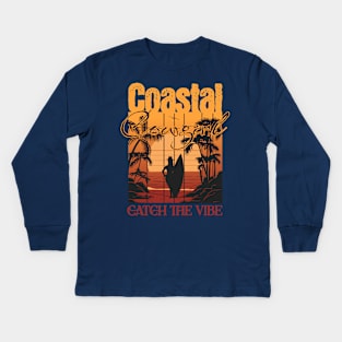 Coastal Cowgirl Retro Vintage Sunset Kids Long Sleeve T-Shirt